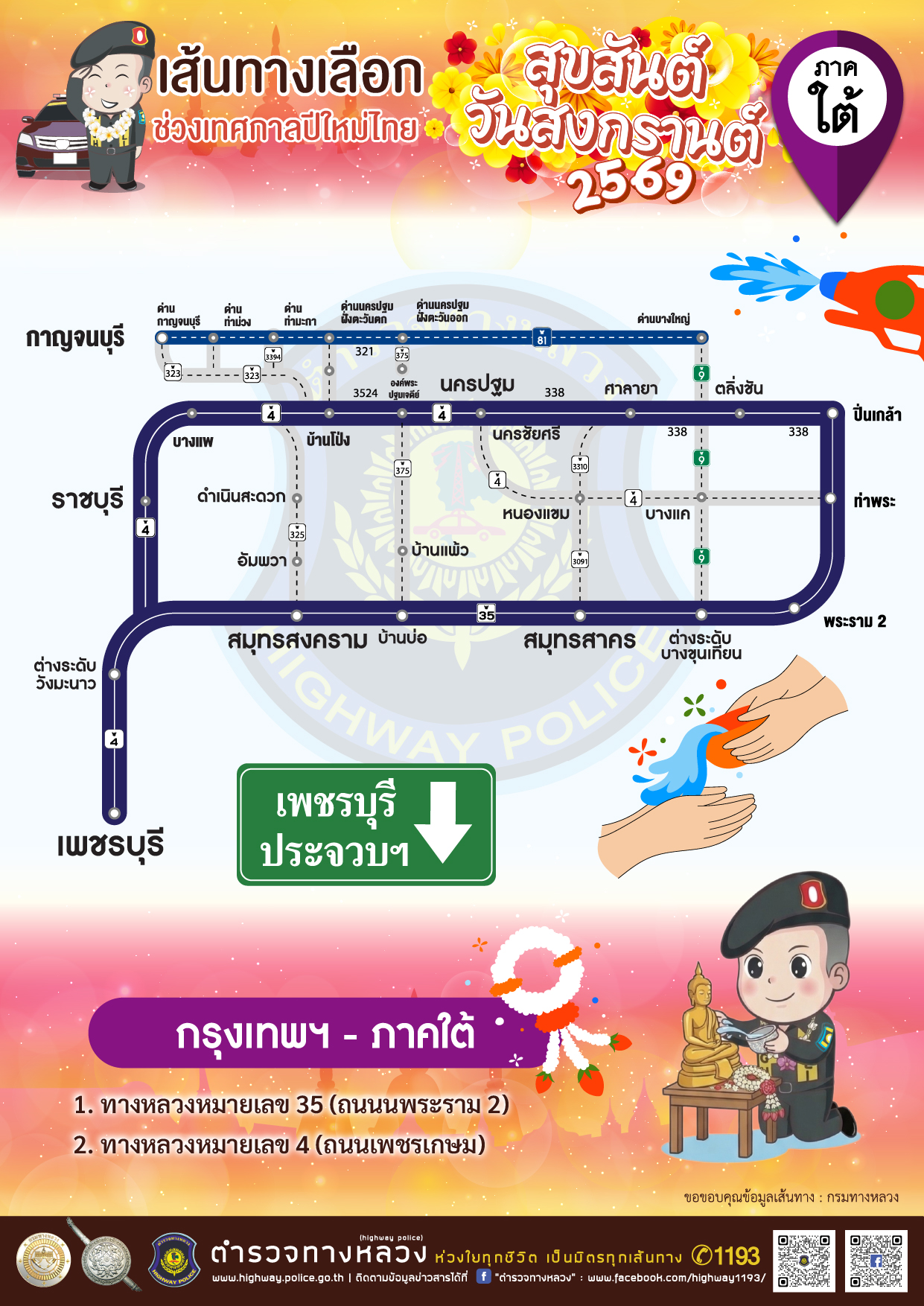 แผนที่เส้นทางเลือกภาคใต้